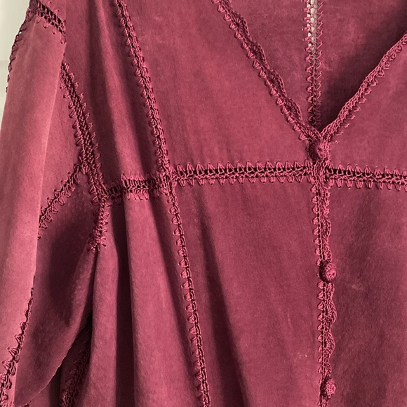 Maroon leather patchwork coat - Picture 3 of 5